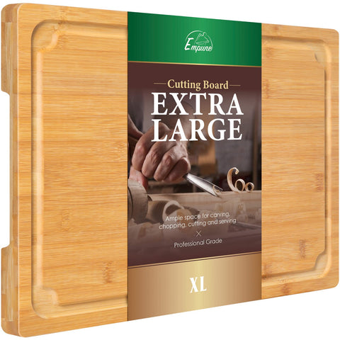 Empune tabla XL de bambú, vista superior, lista para planificar preparaciones.