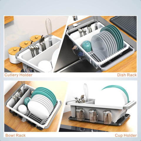 EMT ETRENDS escurridor vajilla extensible en encimera ofrece organización rápida de cubiertos y tazas.