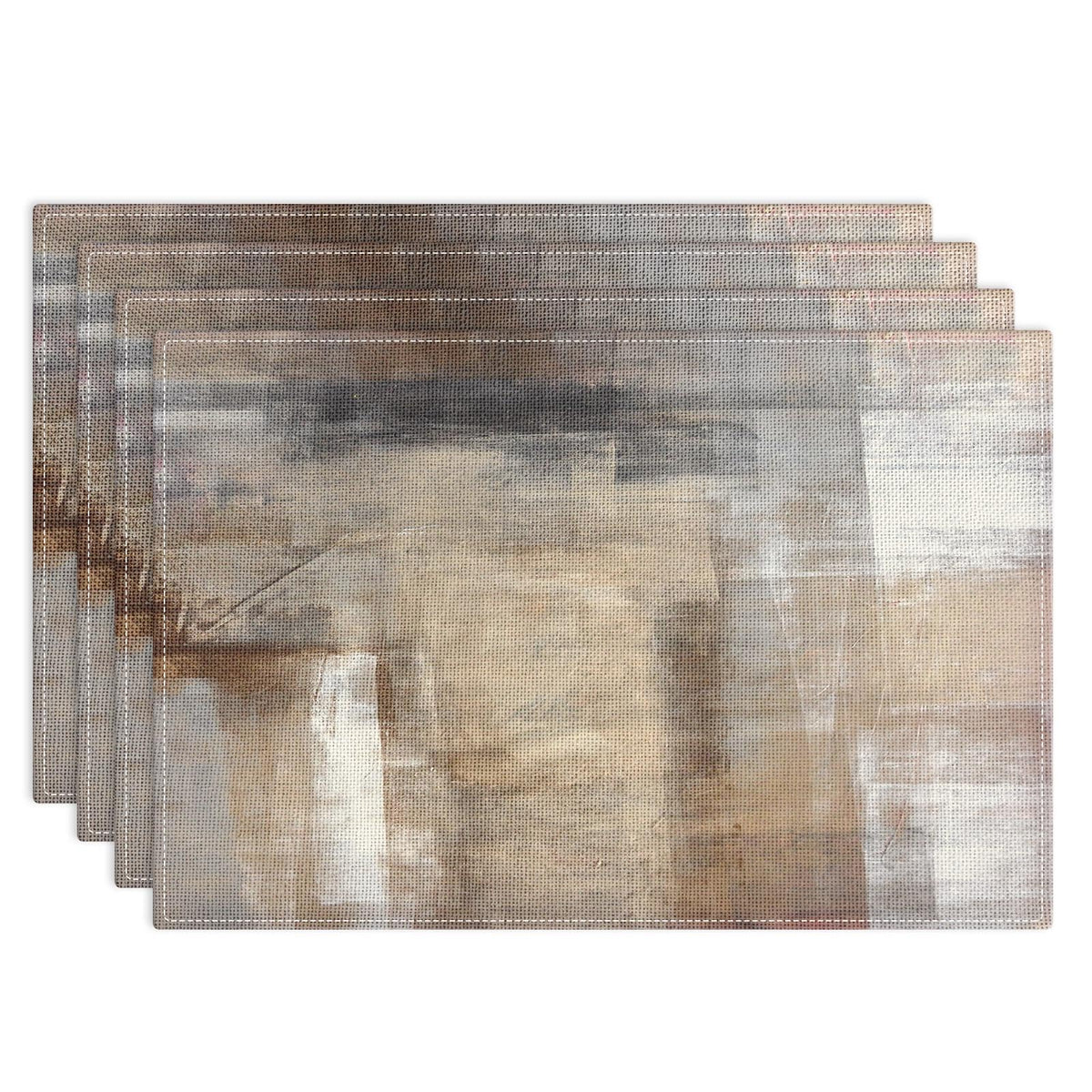Emvency individuales con diseño abstracto blanco y marrón, protegen la mesa durante comidas.