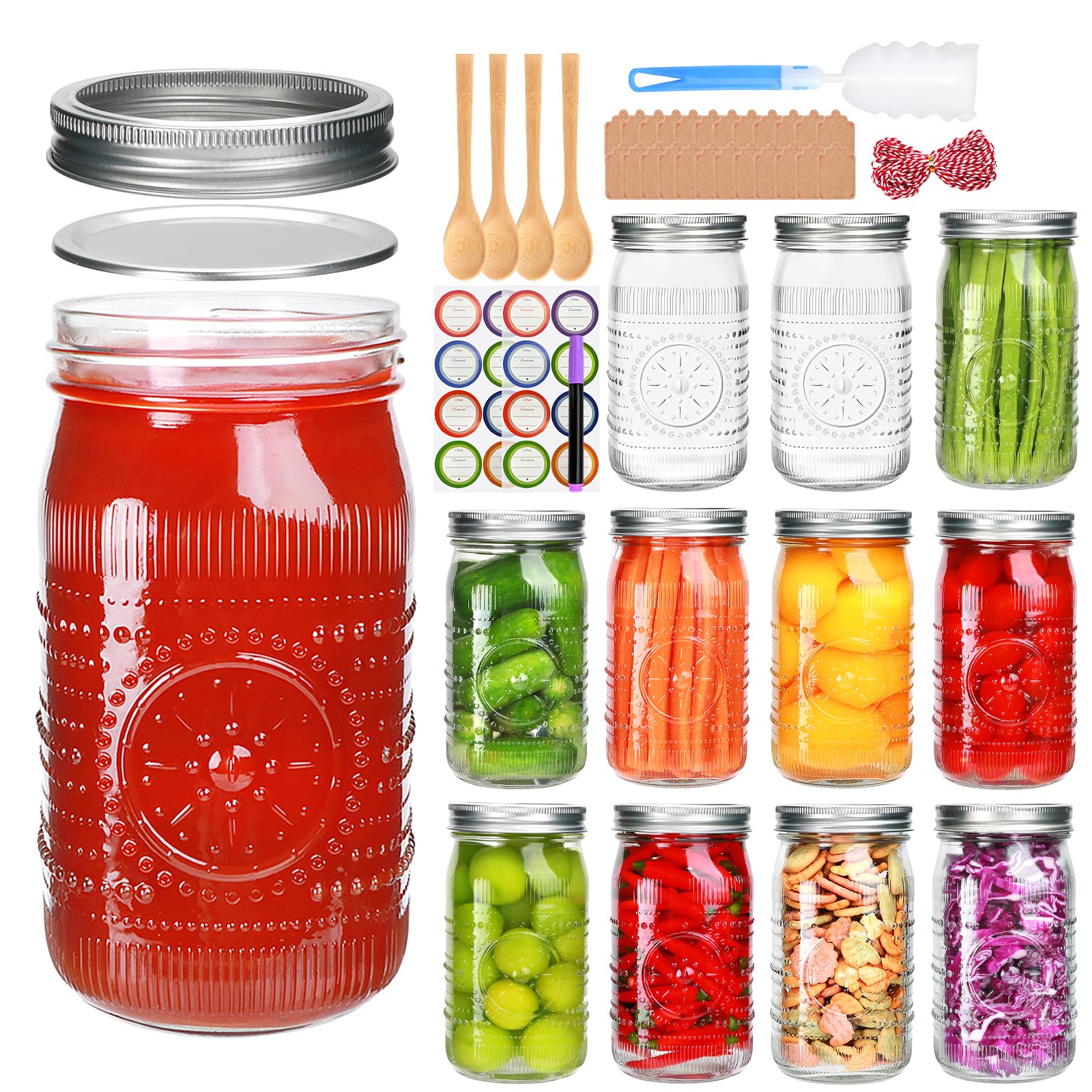 Encheng frascos boca ancha 32 oz con tapas y aros para conservas.