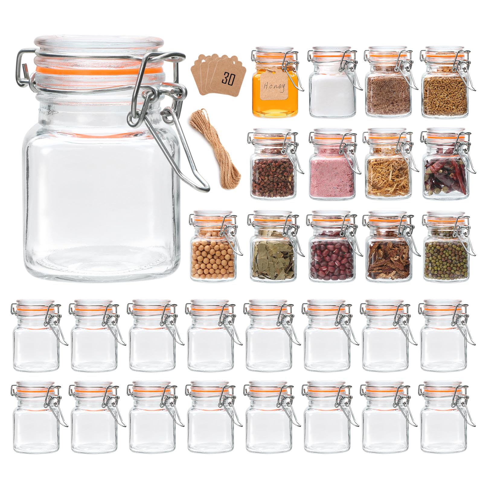 Frascos Encheng de 4 oz con tapas herméticas para almacenamiento seguro de especias.