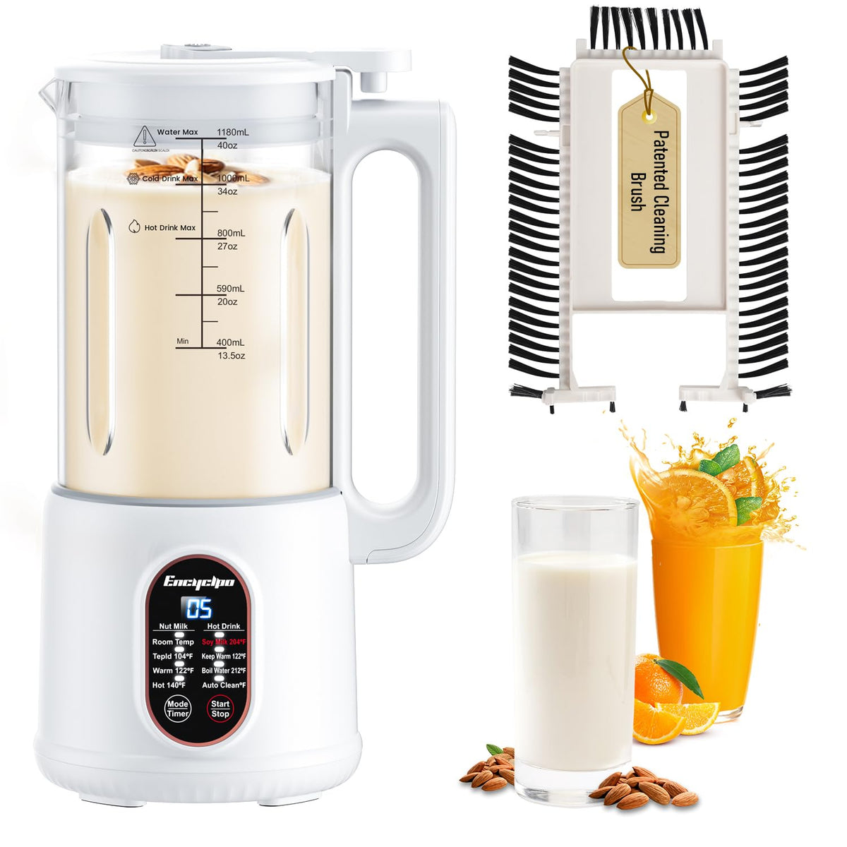 Encyclpo 40oz fabricador leche vegetal, gran capacidad para porciones múltiples.