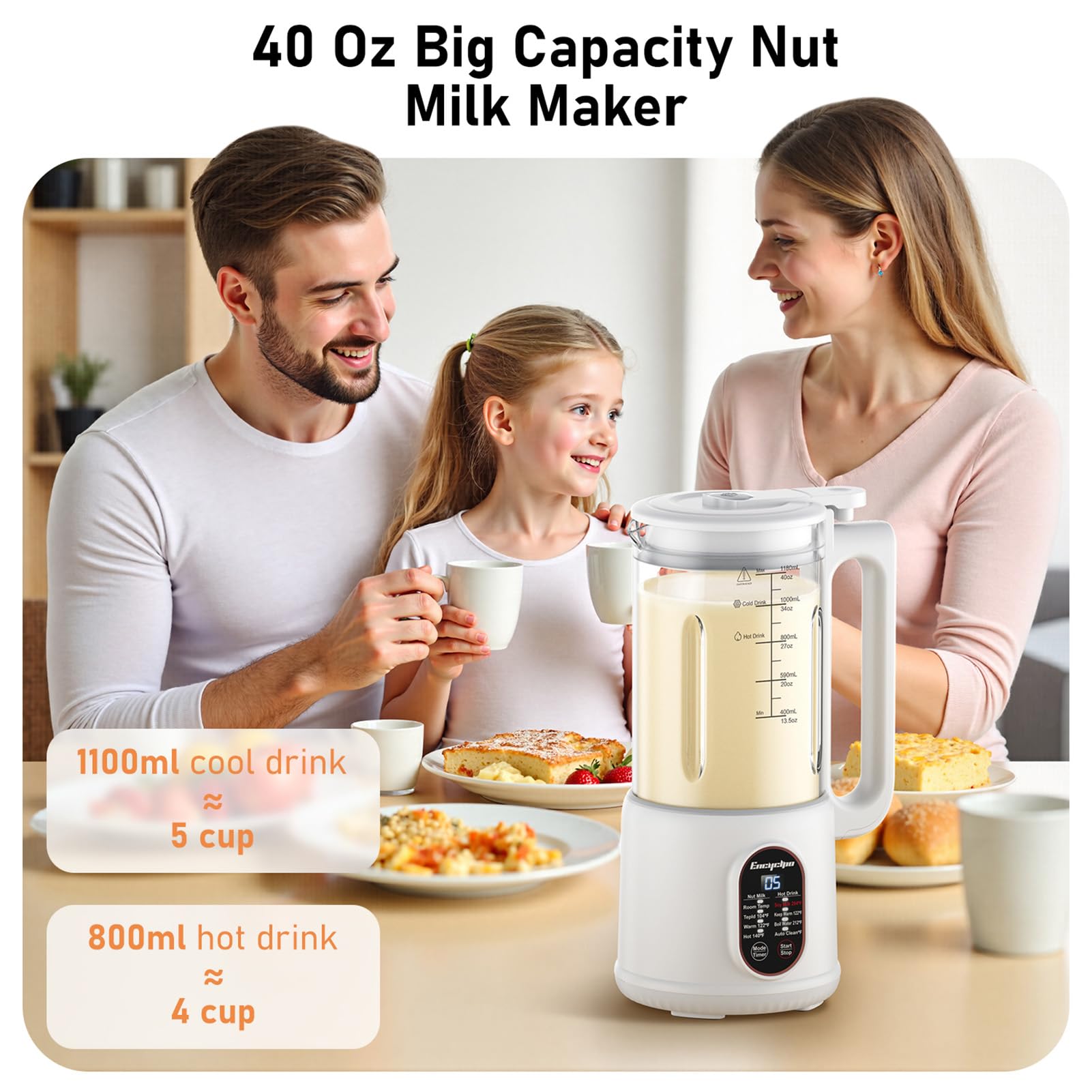 Encyclpo mezcla potente para almendra, soja, avena o coco con agua.