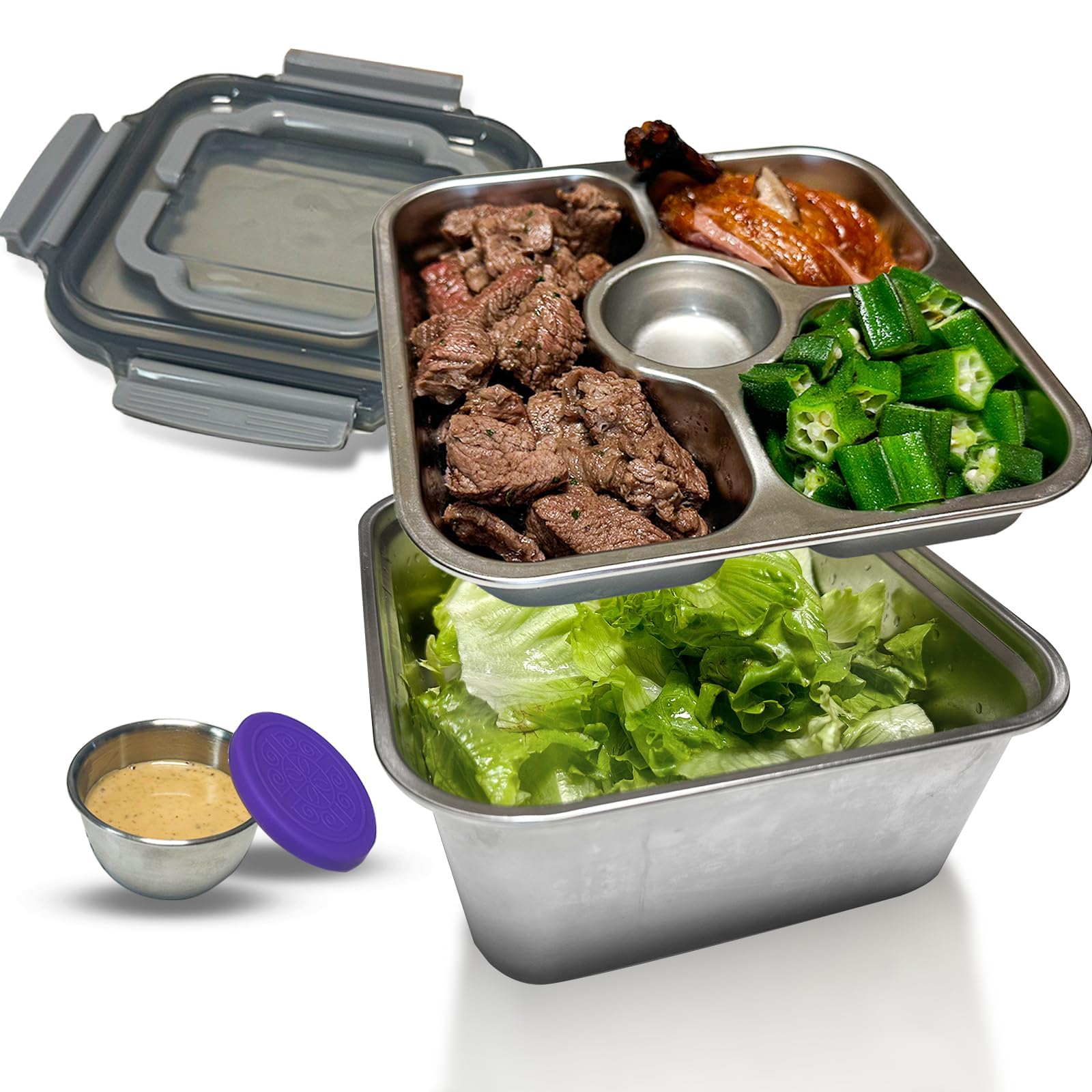 ENCYS contenedor-ensaladas-60oz con 3 compartimentos para almuerzos equilibrados