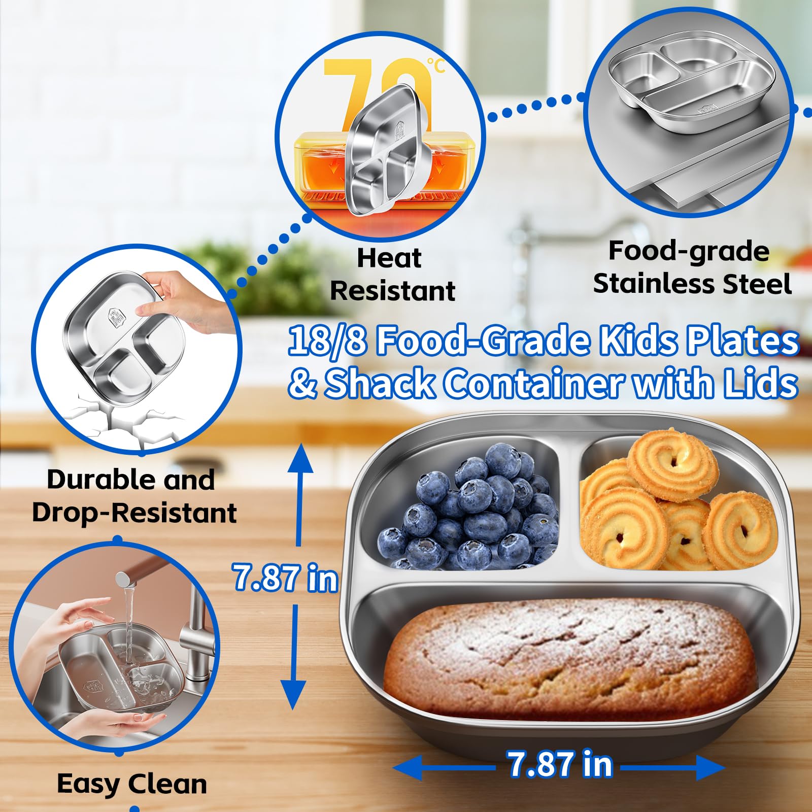 ENCYS plato para niños resistente y apilable, ideal para comer en casa o al aire libre.