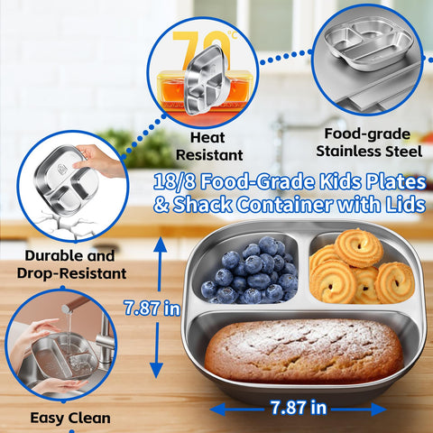 ENCYS plato para niños resistente y apilable, ideal para comer en casa o al aire libre.