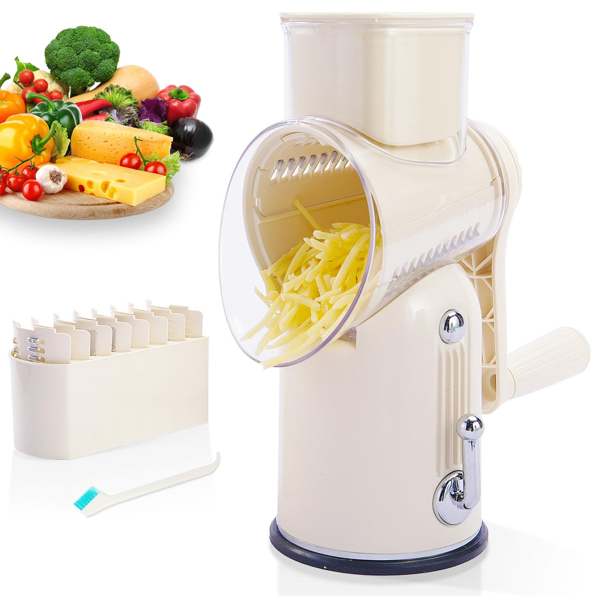 ENERGEVITY rallador queso giratorio con mango, ralla quesos y verduras con precisión.
