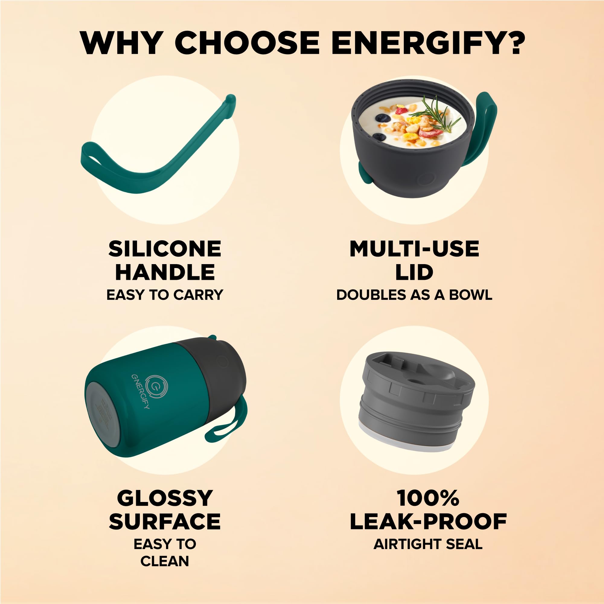 ENERGIFY aislamiento mantiene alimentos fríos hasta 24 horas