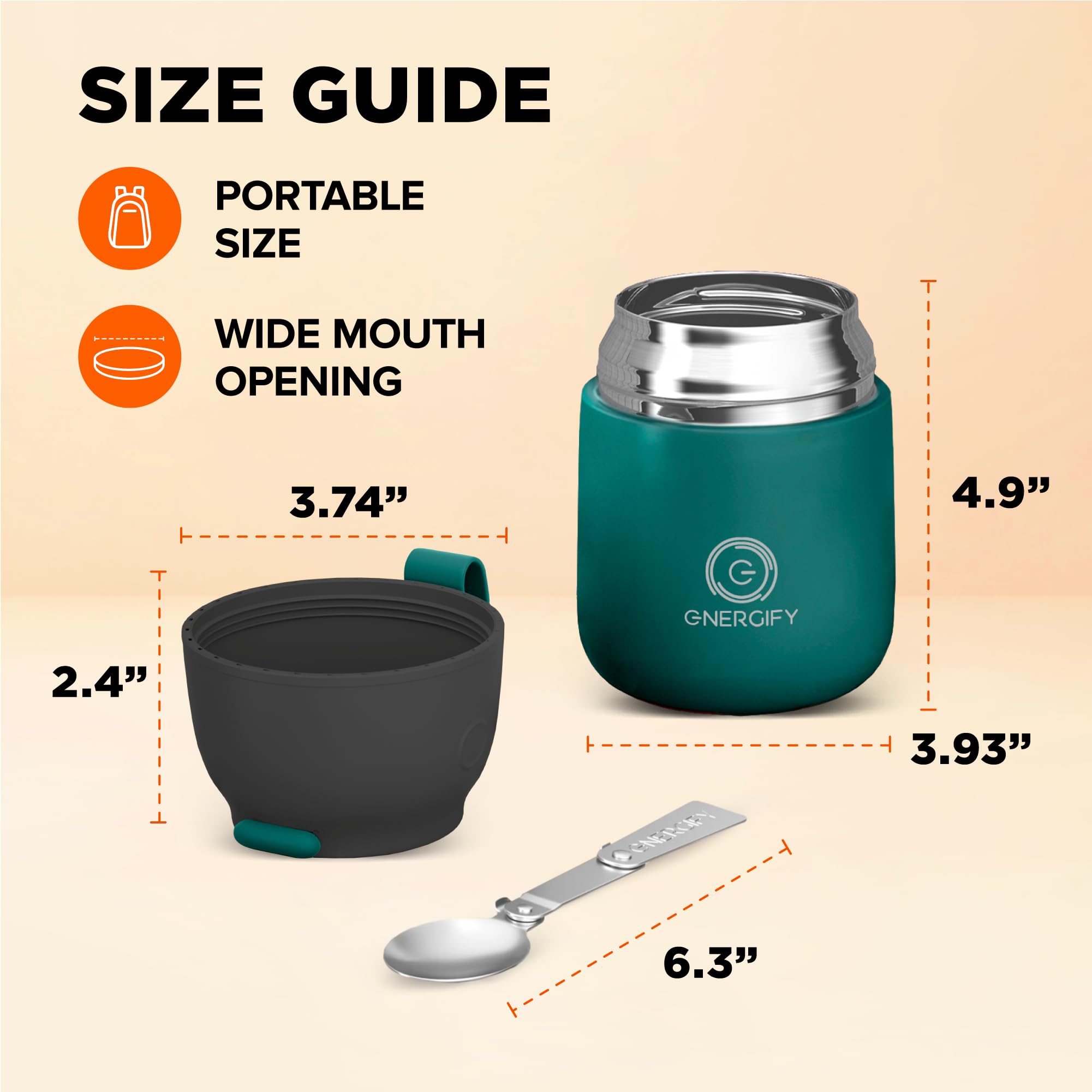 ENERGIFY tarro con vaso incluido, práctico para bebidas y comidas