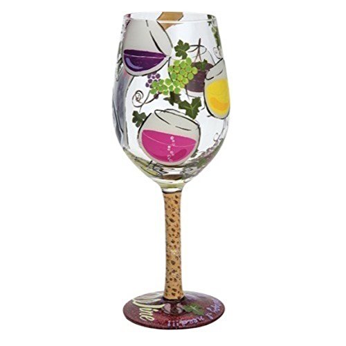 Vaso de vino artesanal Enesco Diseños de Lolita Mi Terapia, vidrio soplado con decoración elegante.