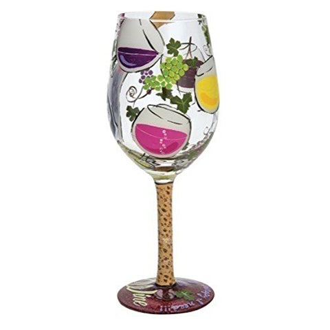 Vaso de vino artesanal Enesco Diseños de Lolita Mi Terapia, vidrio soplado con decoración elegante.