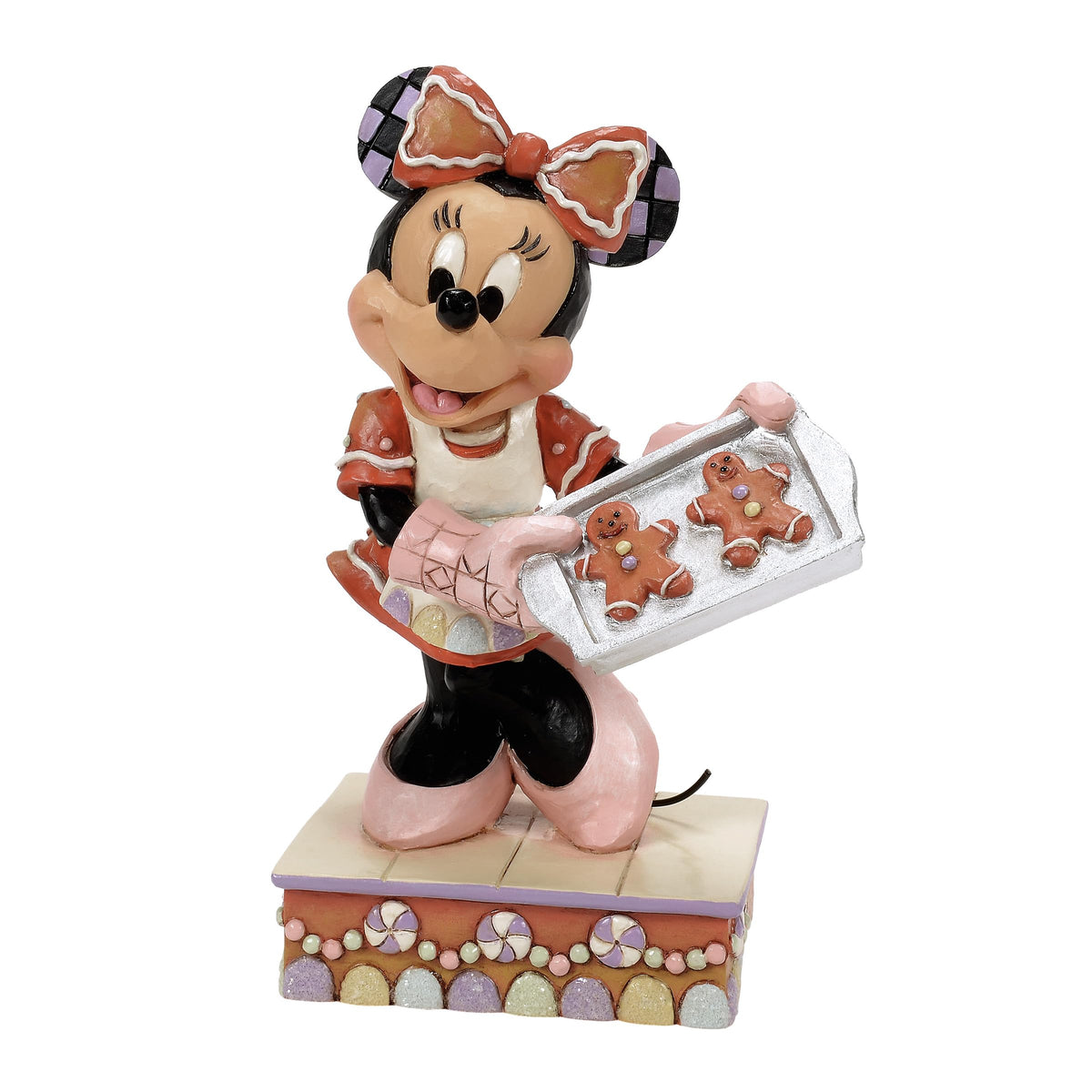 Figura Enesco Minnie Mouse horneando galletas de jengibre, regalo ideal para temporada.