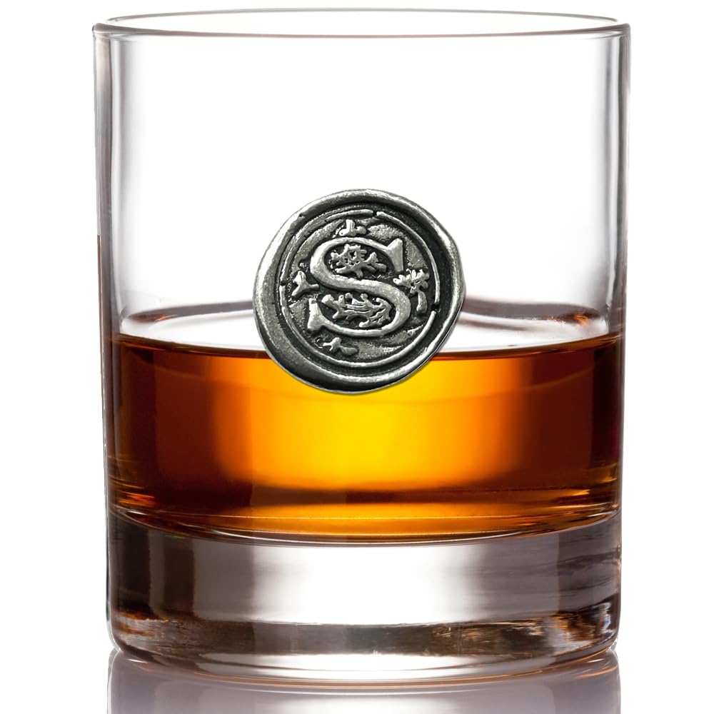 Vaso de whisky Old Fashioned con monograma de English Pewter Company, personalizado para regalo.