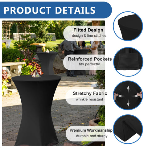 Enjoyidea cubre-mesas highboy negro con bolsillos elásticos para patas