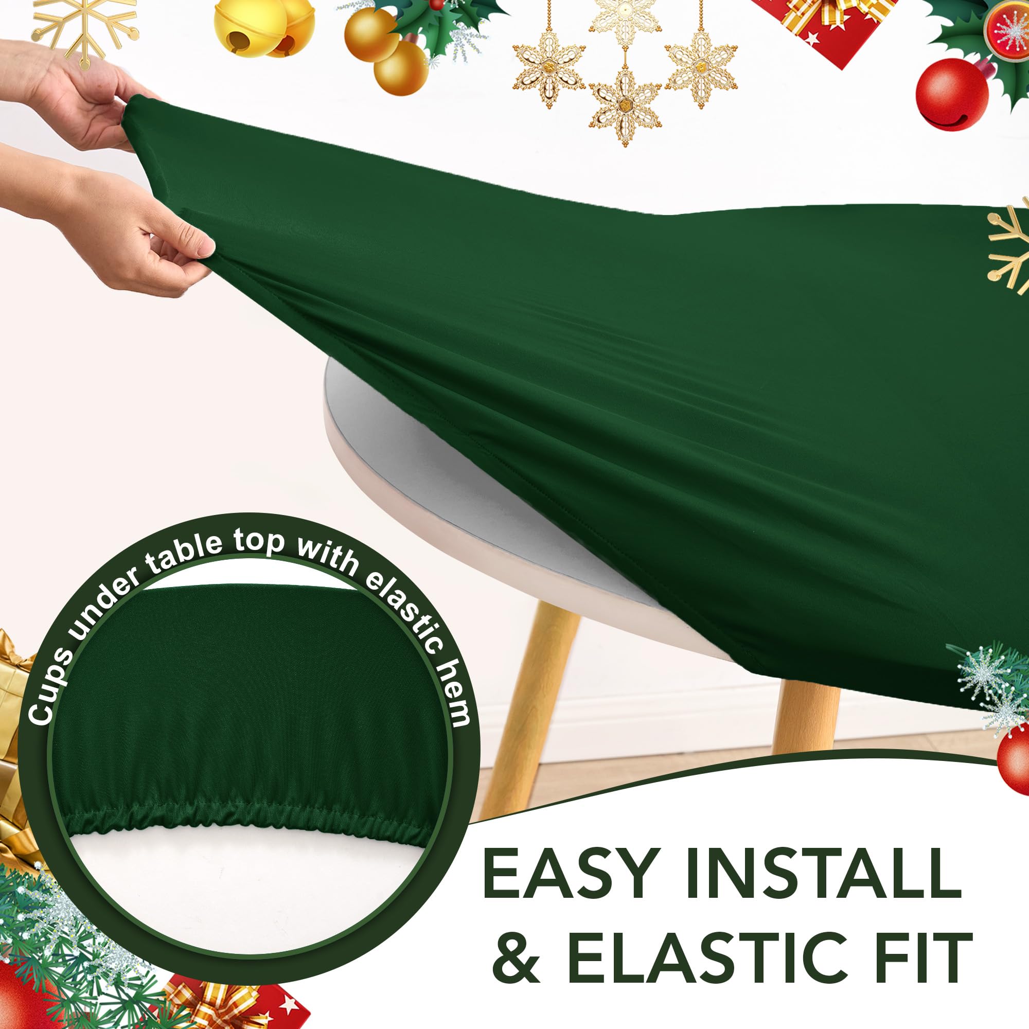 Enjoyidea funda para mesa redonda verde oscuro, resistente a manchas para uso diario.