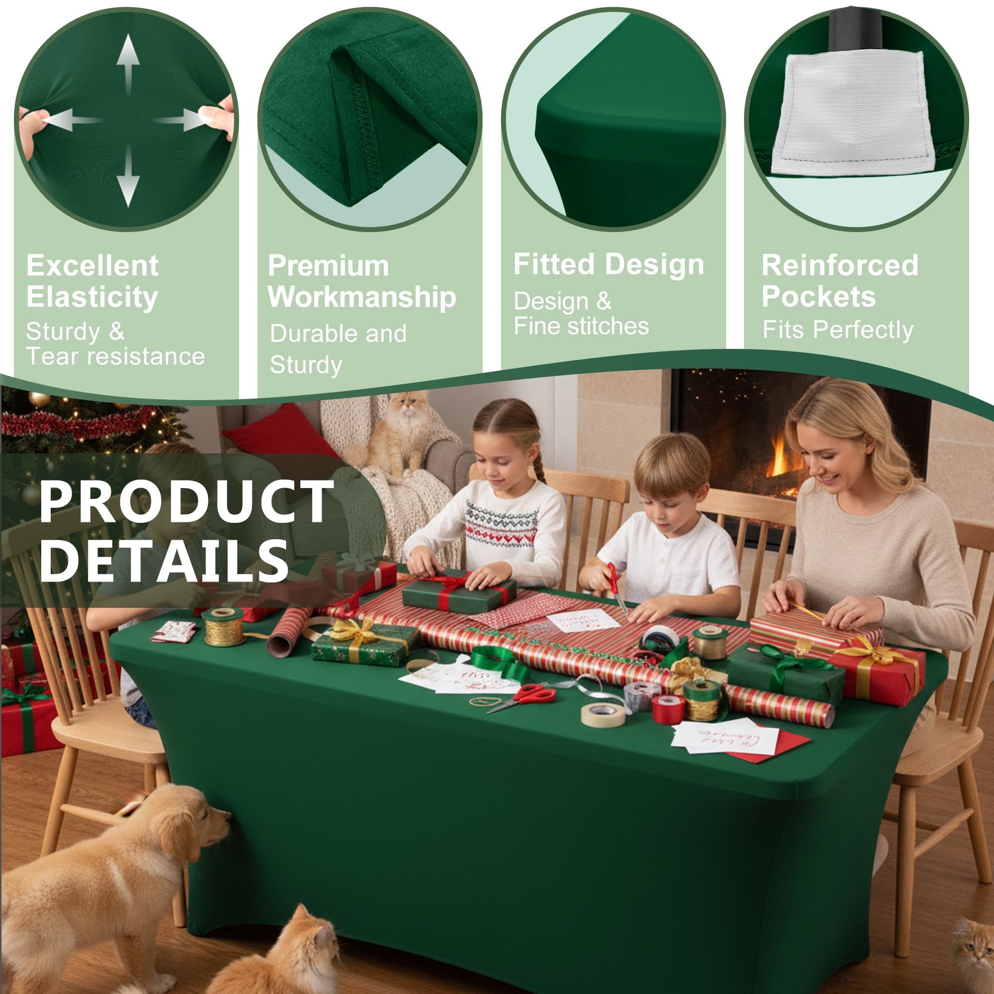 Enjoyidea mantel ajuste rectangular 6ft verde oscuro, ajuste estable para ferias.