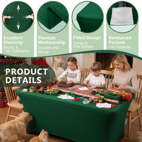 Enjoyidea mantel ajuste rectangular 6ft verde oscuro, ajuste estable para ferias.