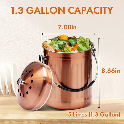 El ENLOY cubo de compostaje en acero inoxidable mate cobre ofrece durabilidad y estilo.