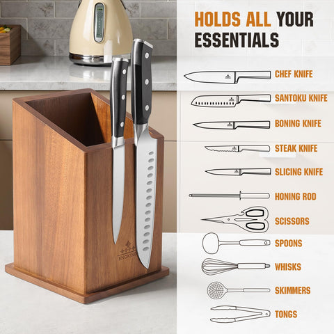 ENOKING capacidad amplia utensilios acacia, ideal para tenedores, cucharas y utensilios variados