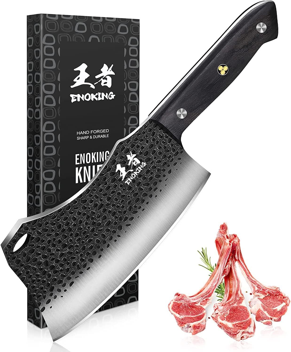 ENOKING cuchillo carnicero 7,1 pulgadas, hoja afilada para cortes precisos en cocina.