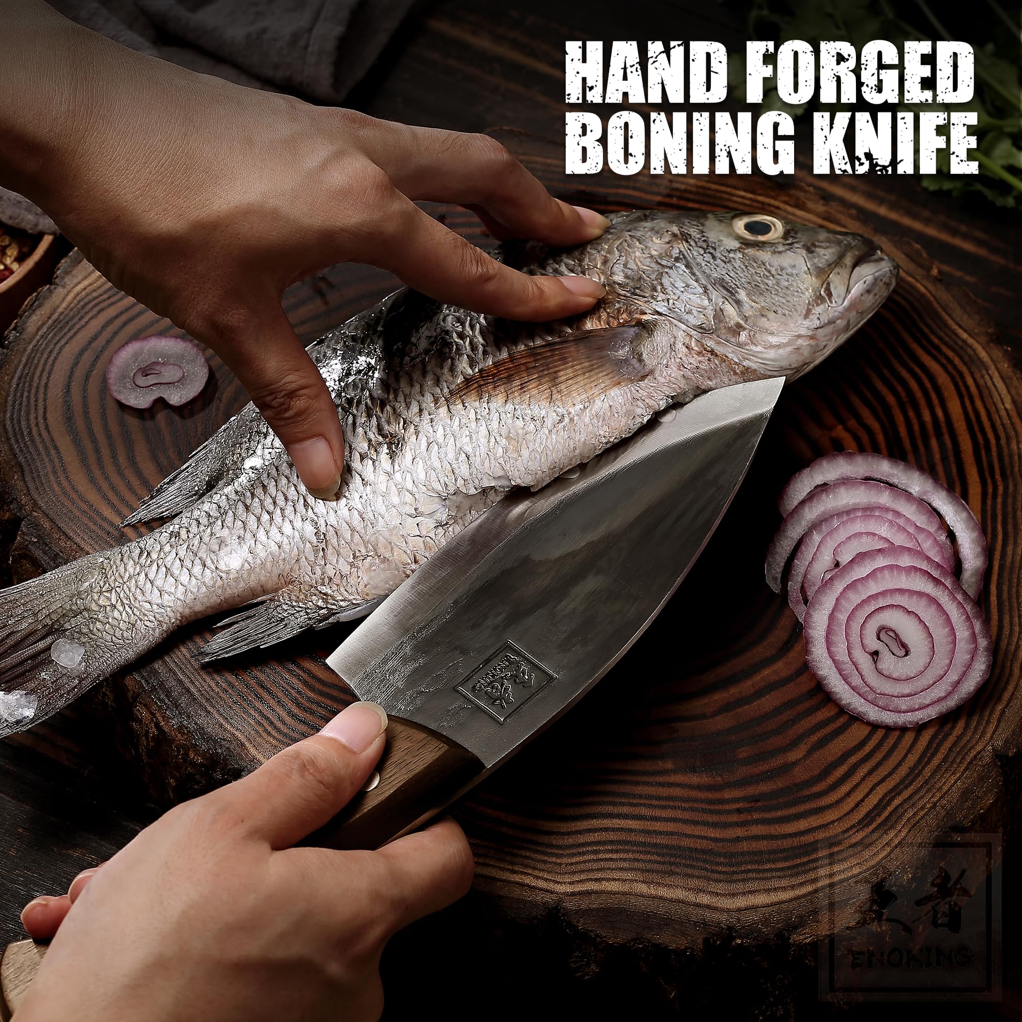 ENOKING Cuchillo Vikingo con mango de madera ergonómico