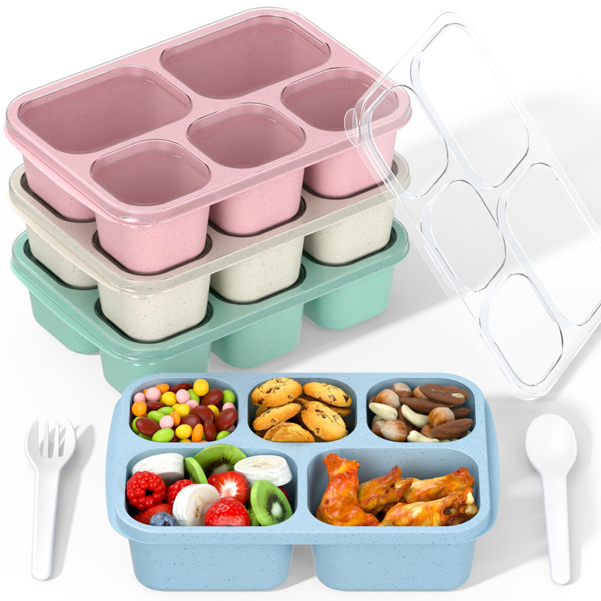 Enstphjoy Bento: caja de almuerzo de 5 compartimentos para organizar comidas.