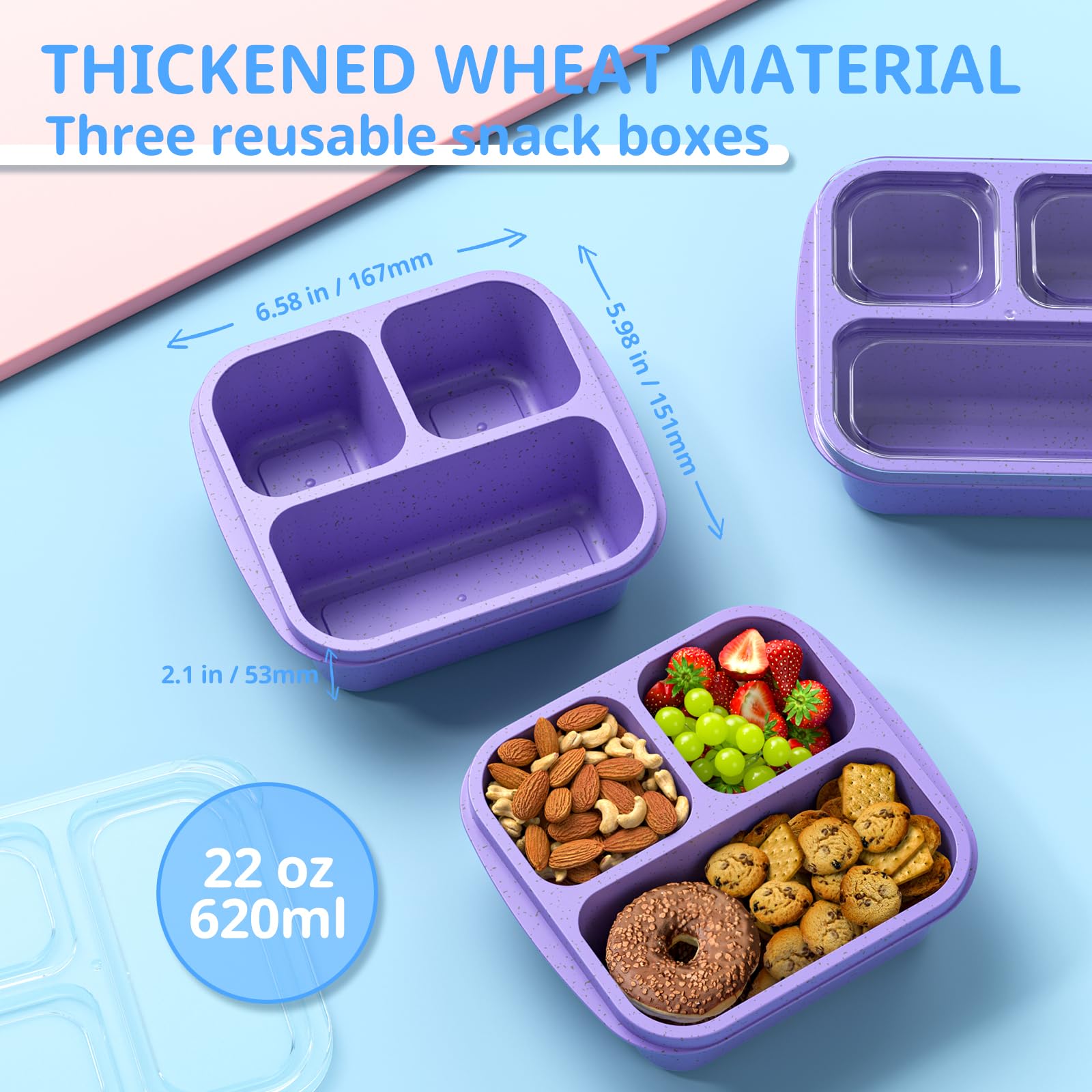 Bento Enstphjoy apilable con tres compartimentos para comidas variadas.
