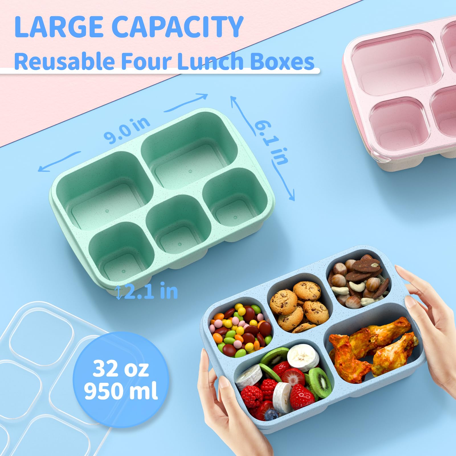 Enstphjoy Bento: tapa transparente con orejas de gato, apertura fácil para niños.