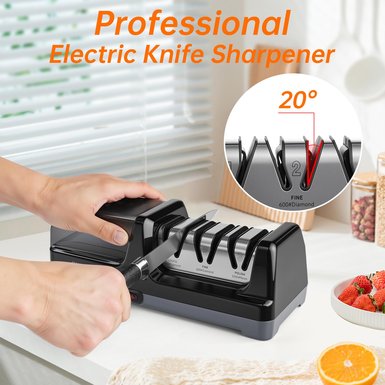 Enutogo Afilador compacto, diseño práctico para cocinas con espacio limitado.