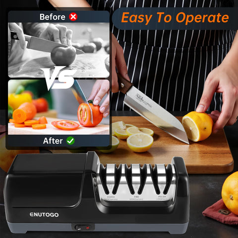 Enutogo Afilador, mango ergonómico para un agarre cómodo durante el afilado.