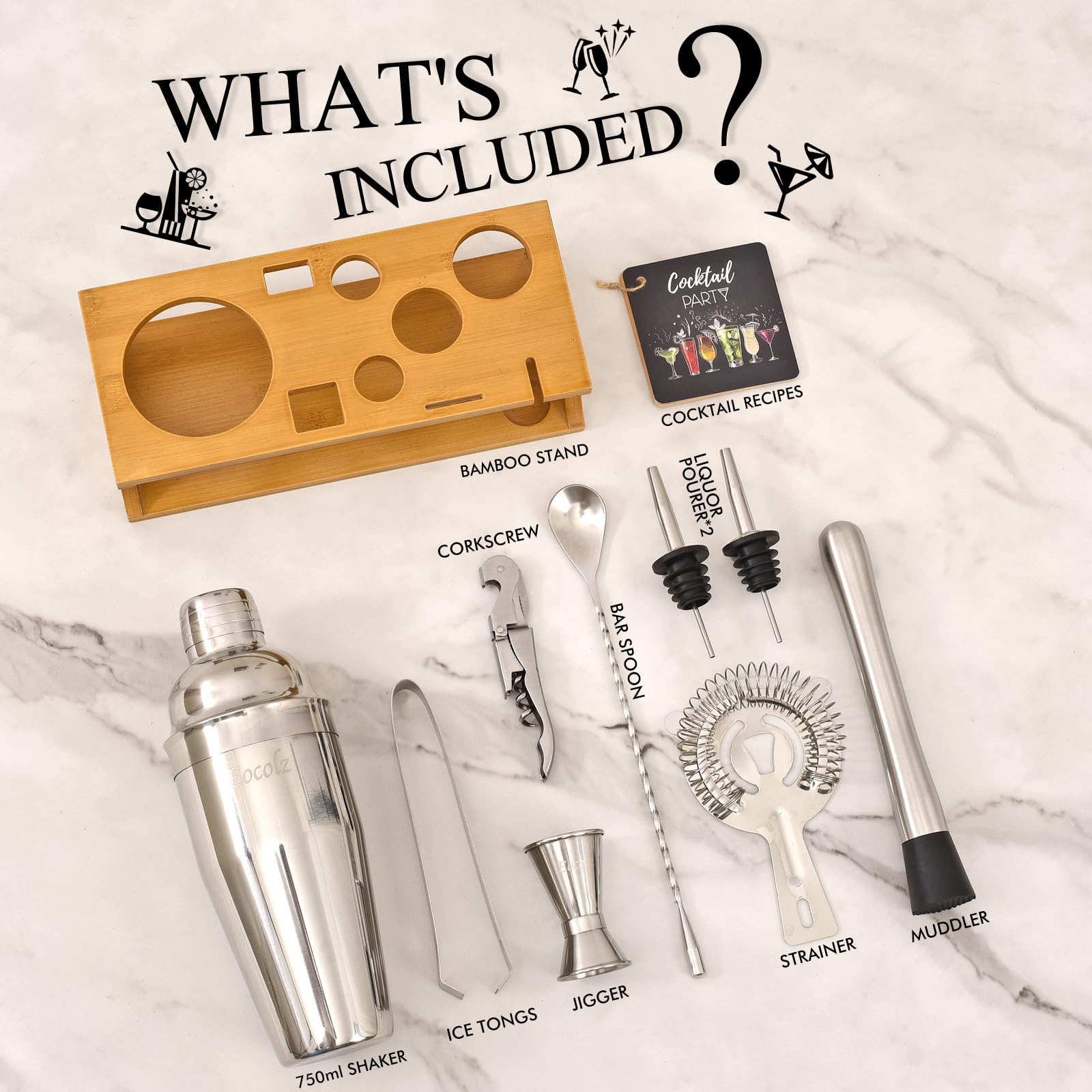 Eocolz Bartender Kit cuchara de bar para medir y mezclar.