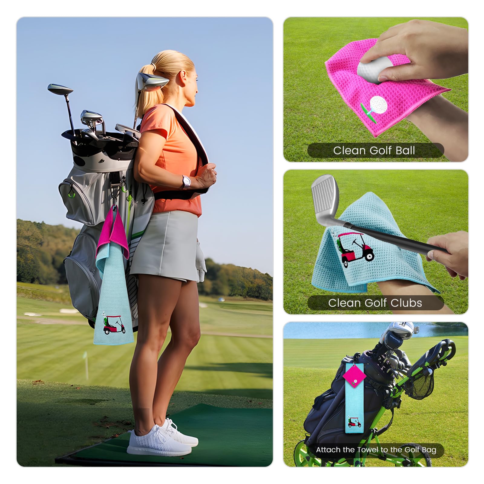 Toalla de golf pequeña EOEFJW, ideal para retoques rápidos en el campo.