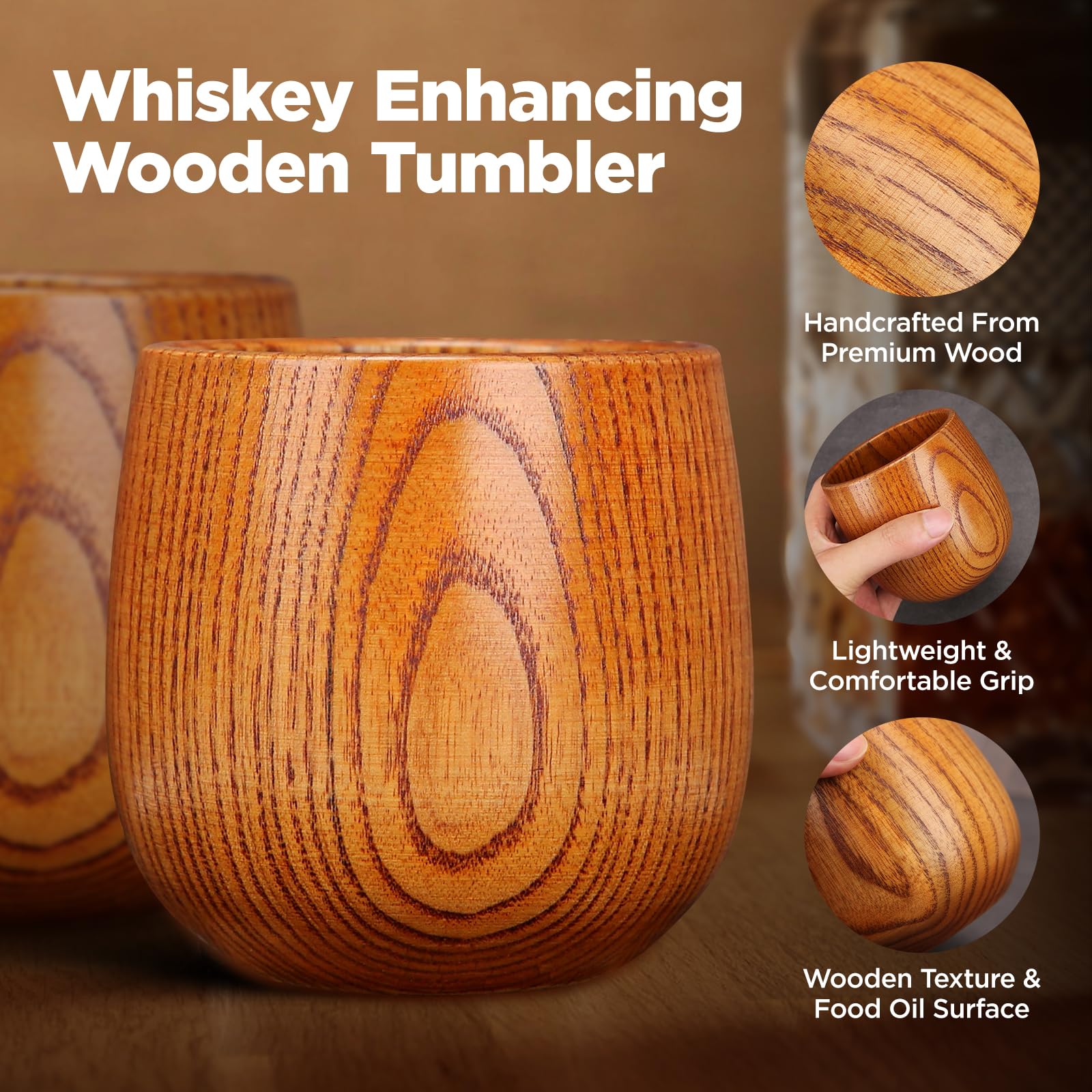Vaso bourbon madera natural EOHASA acabado natural que realza el aroma