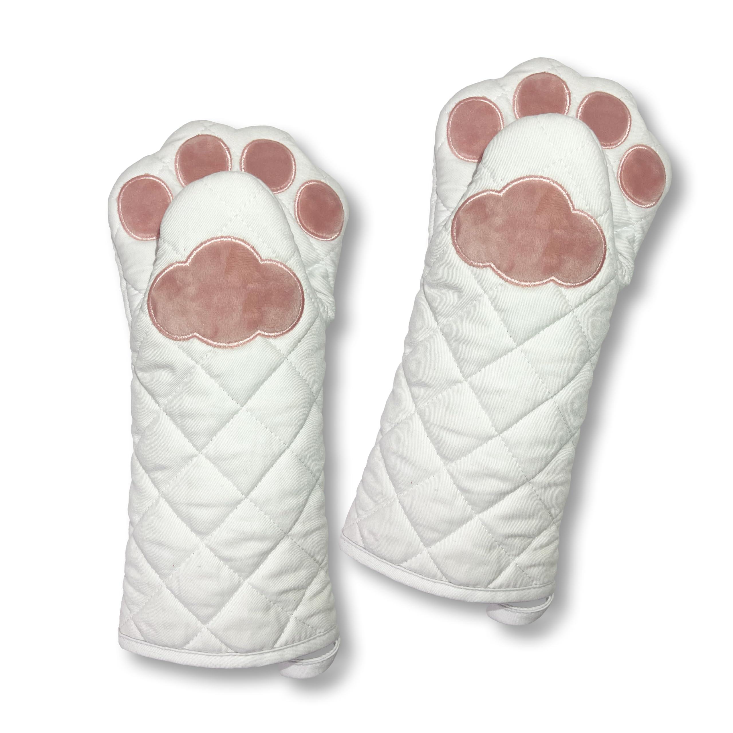 Guantes EonCare de horno con pata de gato blancos para manejo cómodo al cocinar.