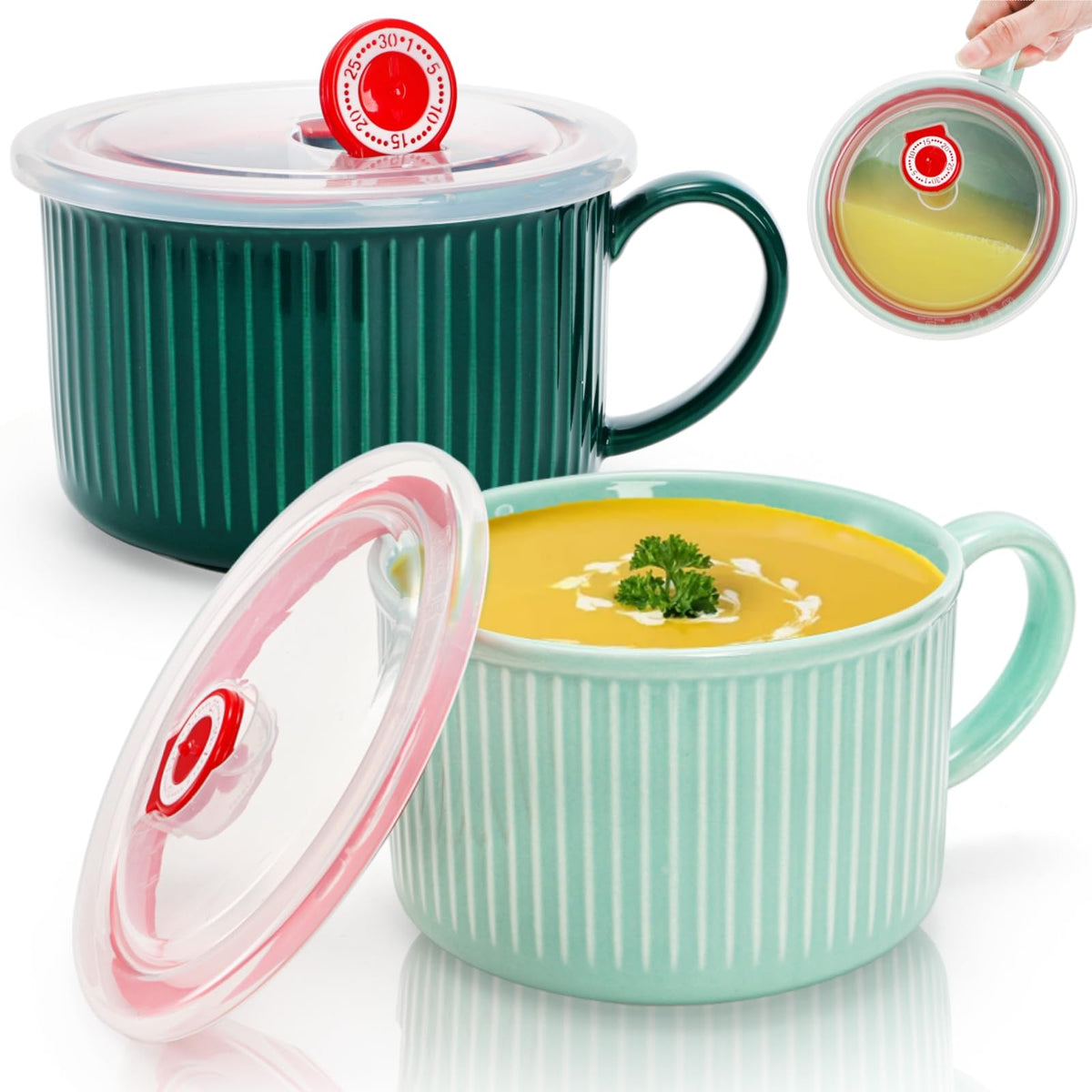 Tazón cerámico Eorbow azul de 32 oz, ideal para sopa con fideos.