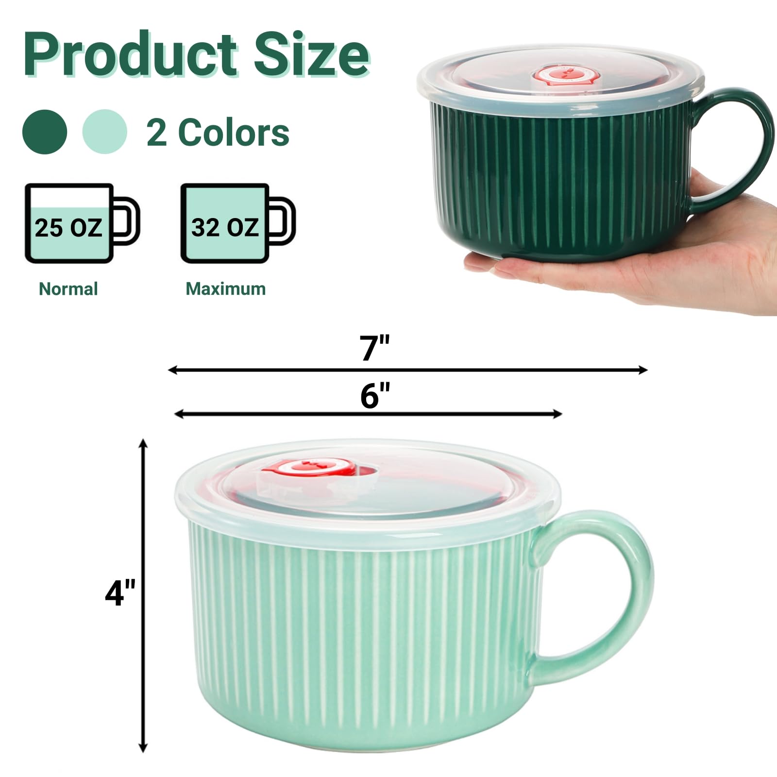 Tazón cerámico Eorbow verde oscuro de 32 oz, perfecto para sopa o avena.