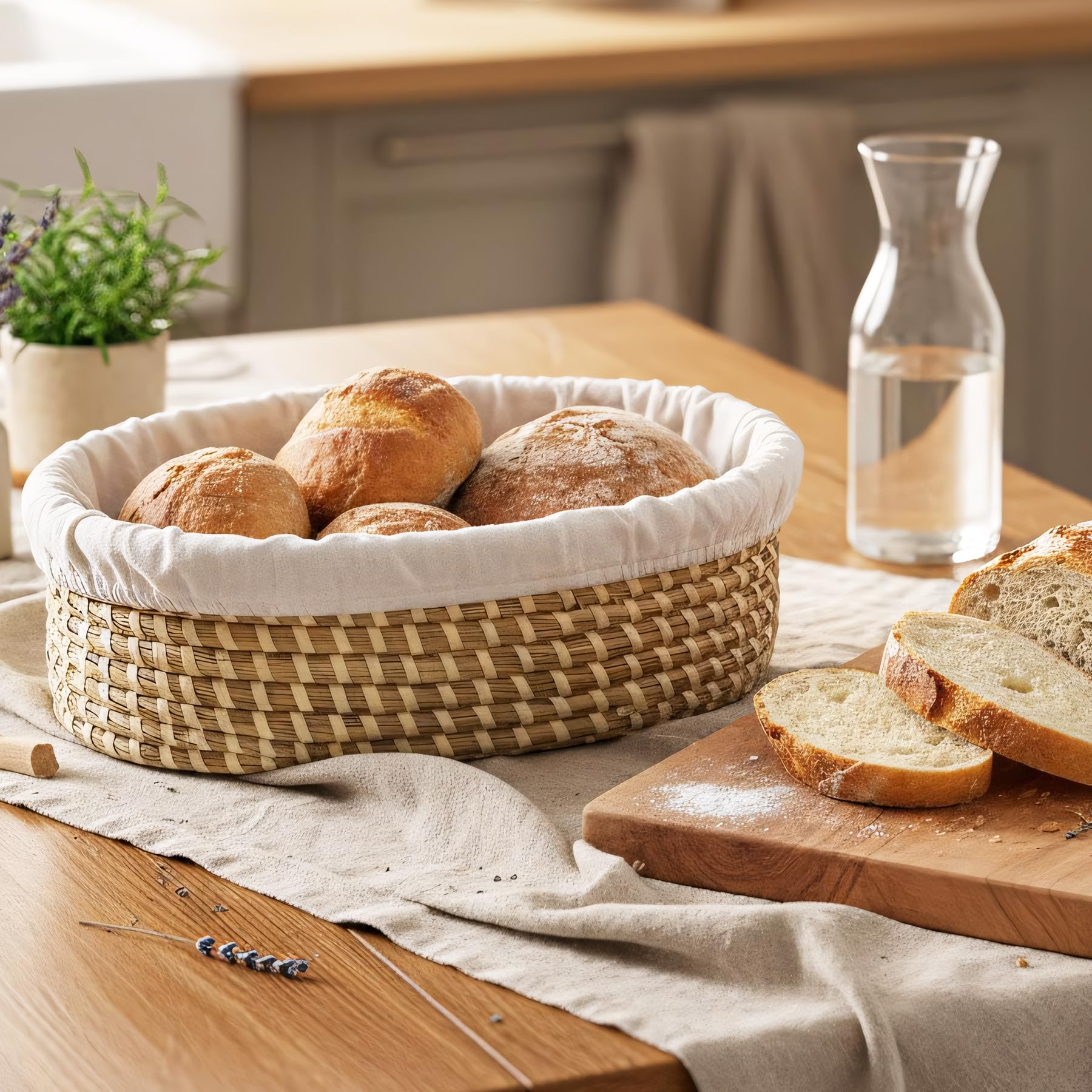 Cesta para pan con forro y tapa de Eosify, listo para mesa