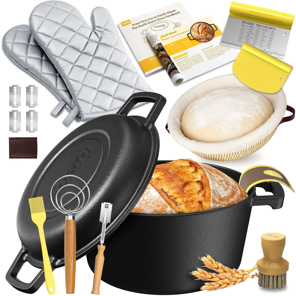 Horno de hierro fundido Eosify con tapa para pan artesanal crujiente.