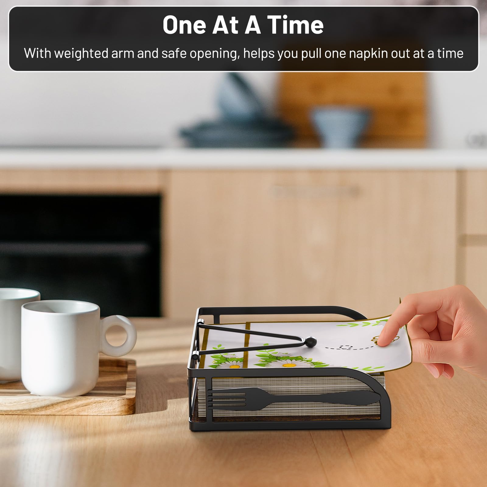 Epicano porta-servilletas con materiales durables para uso diario en cocina.