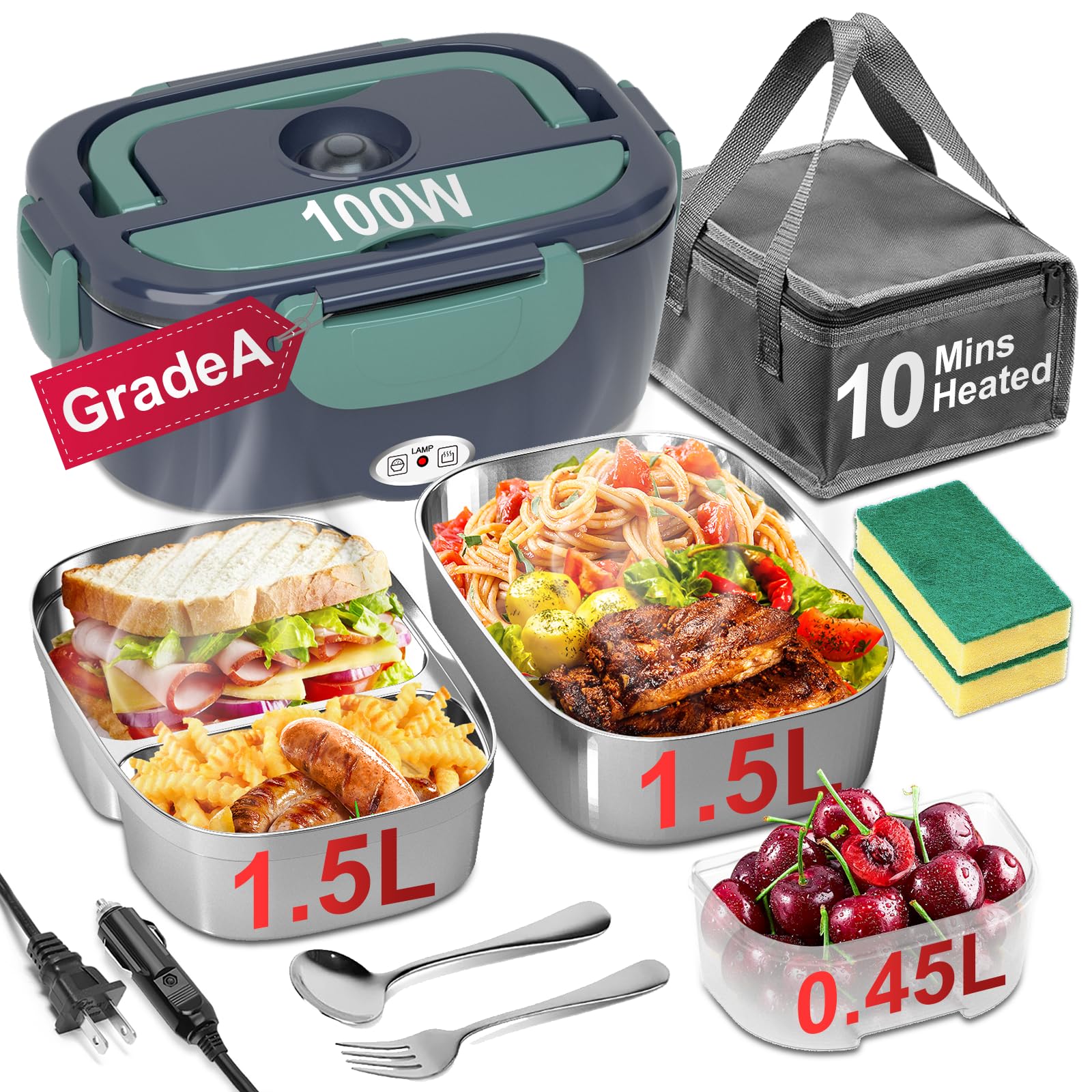 Epinovo lonchera eléctrica, contenedor 1-5l, lista para calentar tus comidas en casa