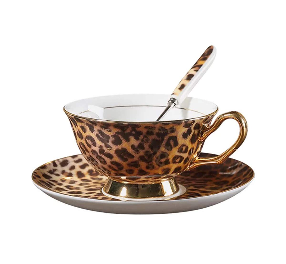 Taza y plato de china de hueso Eplze con leopardo, lujo para la mesa