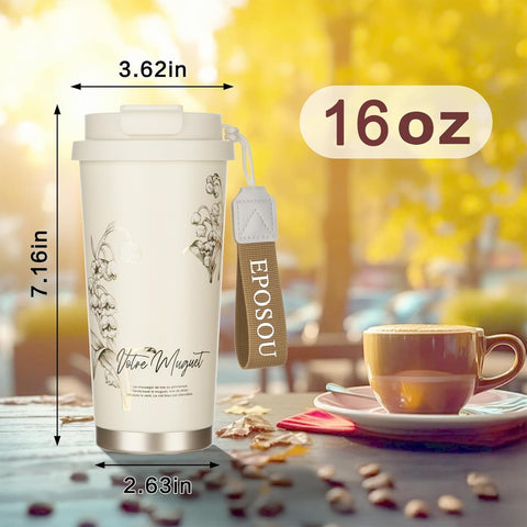 EPOSOU Creamy Lily aislamiento doble-pared conserva bebidas frías o calientes.