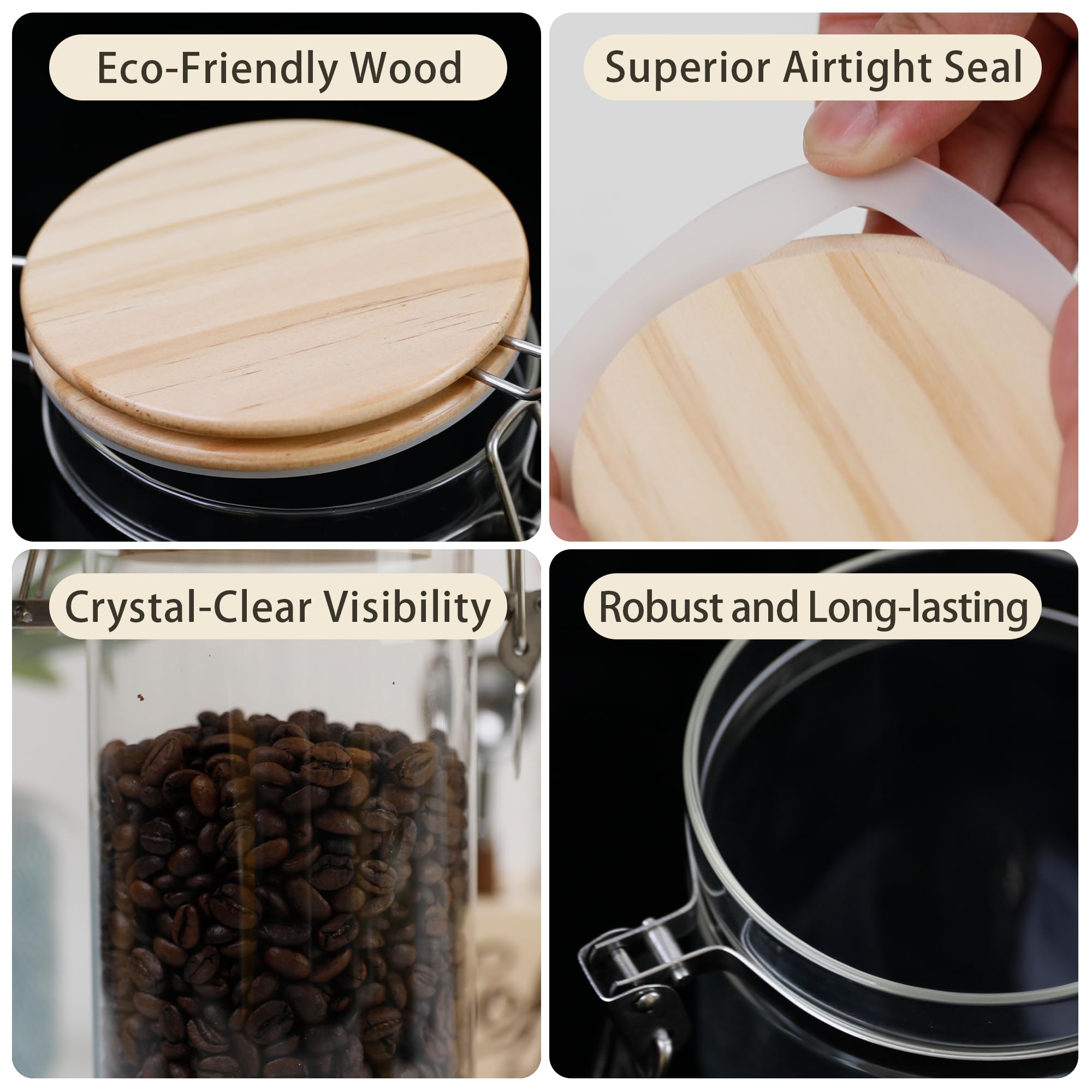 Estante de madera EQEY para ordenar tres jarras con estilo.