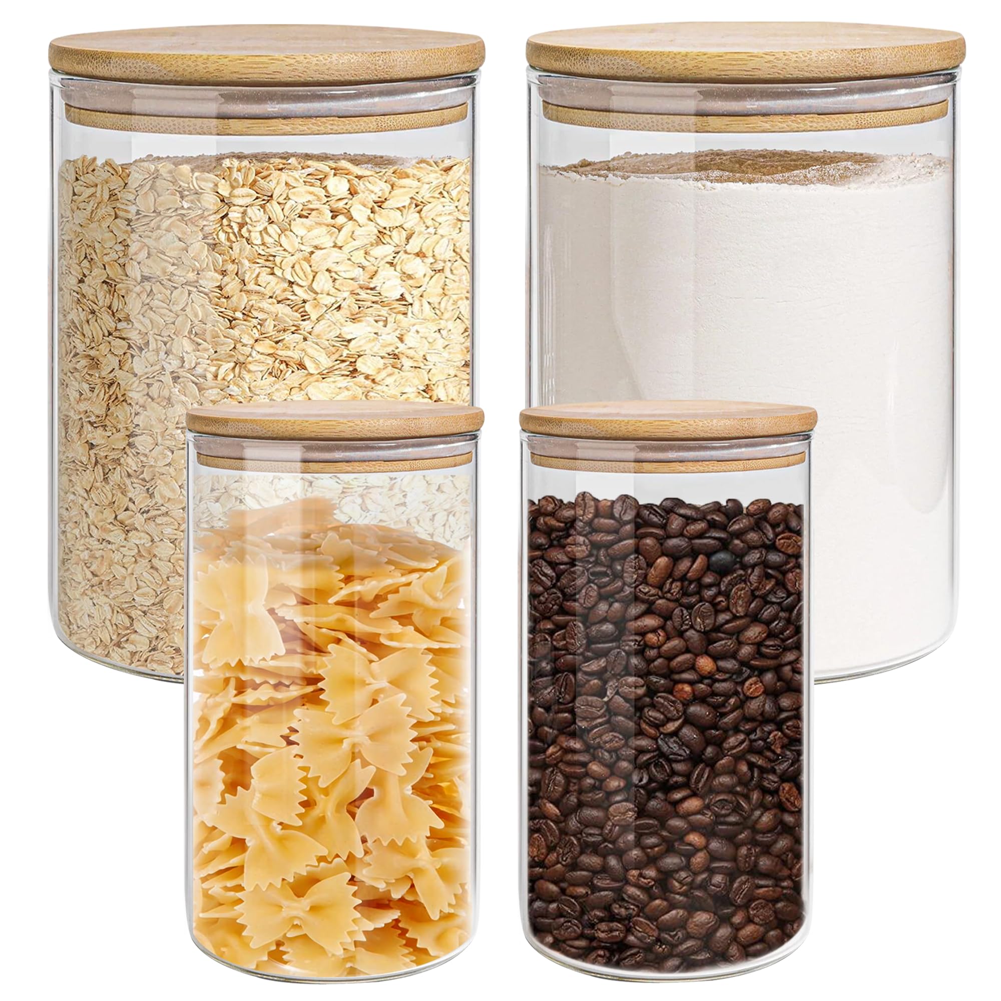 Tarros EQEY de vidrio con tapa de bambú para conservar arroz y harinas frescas.