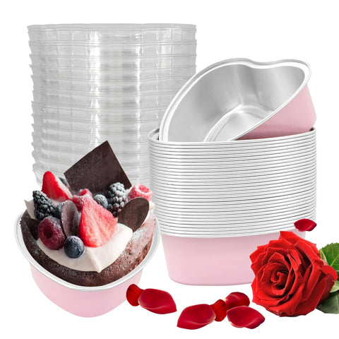 EQUNROY moldes corazón rosa con tapas para porciones fáciles y festivas