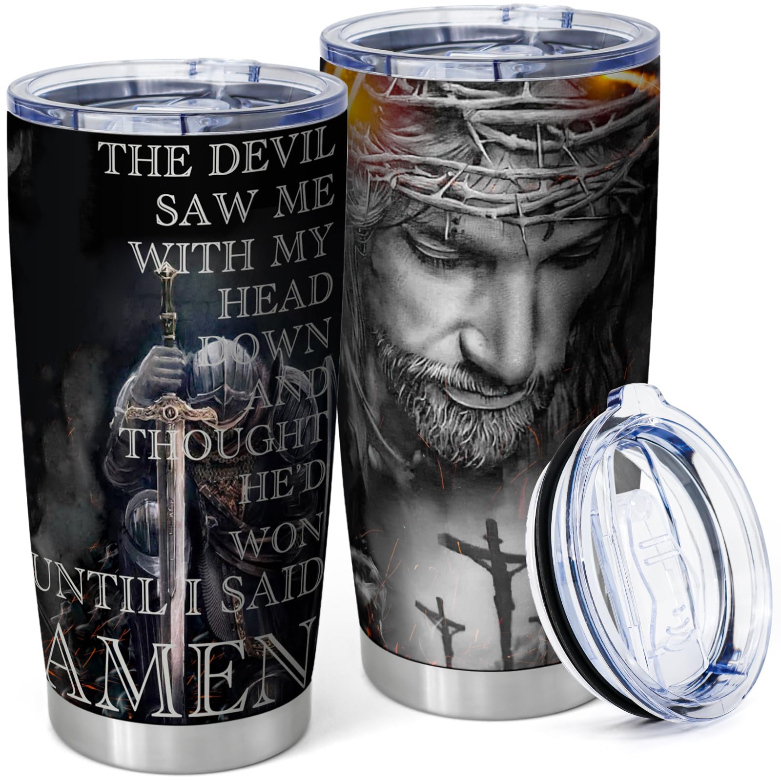 Equoza vaso termo cristiano, diseño único y agarre cómodo para uso diario.