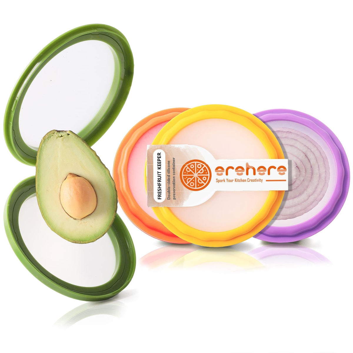 Erehere Avocado Saver con tapa doble para medio aguacate fresco.