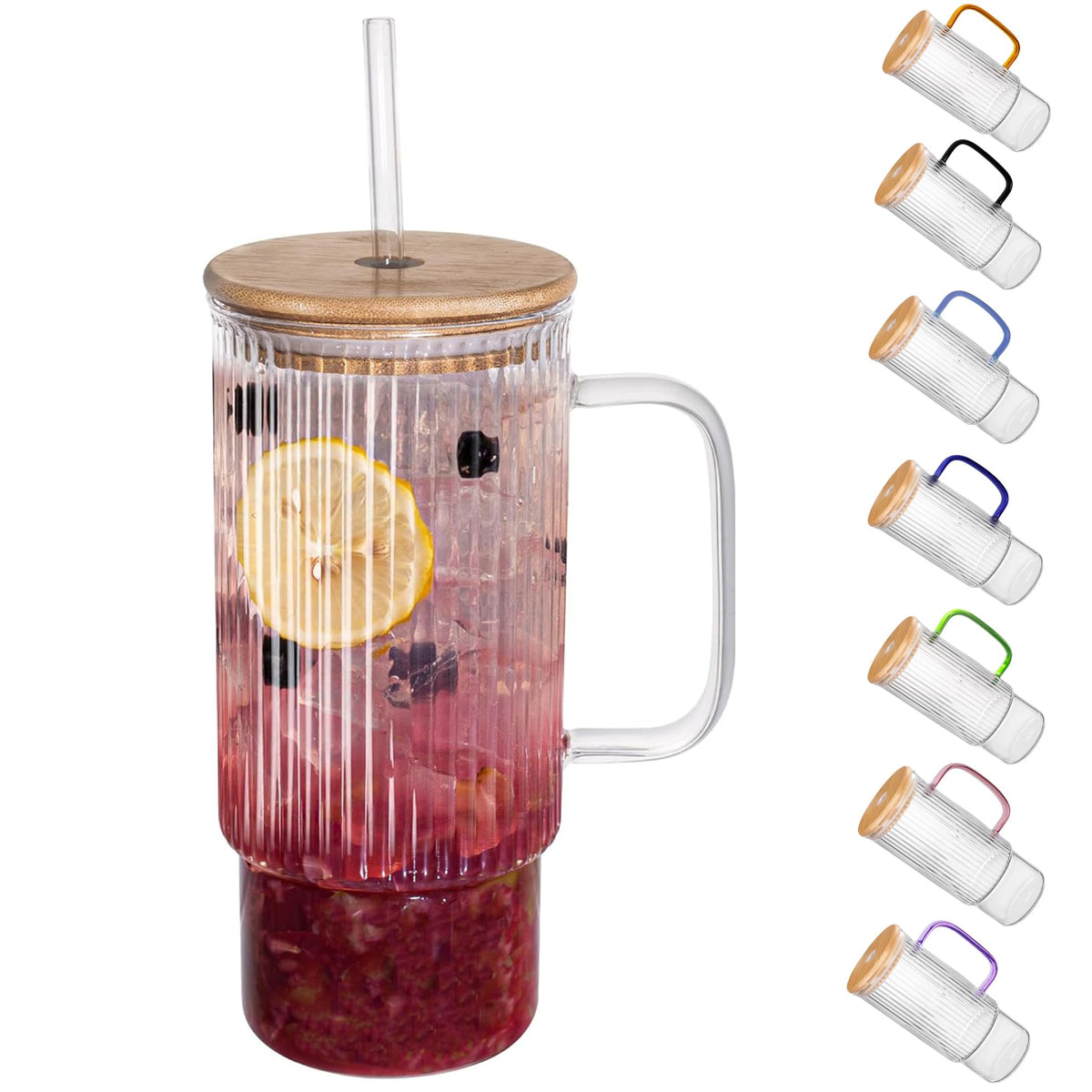 Erichbow vaso de vidrio 32 onzas con ribbed y tapa de bambú, diseño elegante para cualquier ocasión.