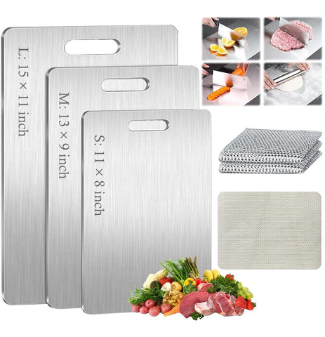 ERRECI Tablas de corte titanio set de 3, doble cara, versátil para carne y verduras.