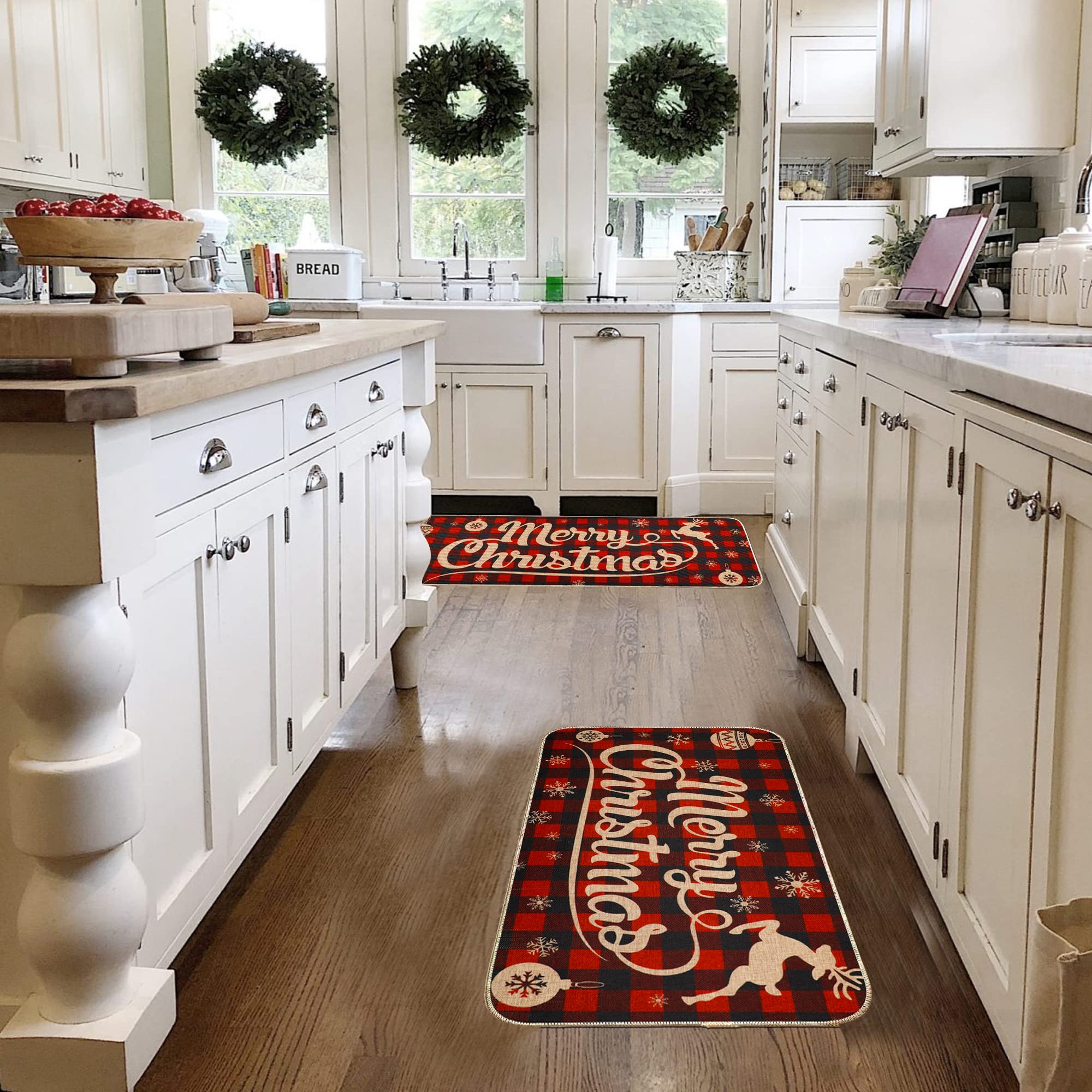 Conjunto Erweicet diseño plaid rojo y negro para cocina cálida.
